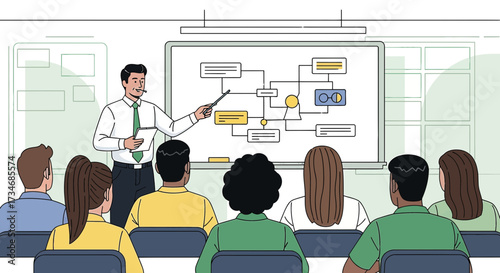 Presentation on flowchart concept delivered to diverse audience in training session