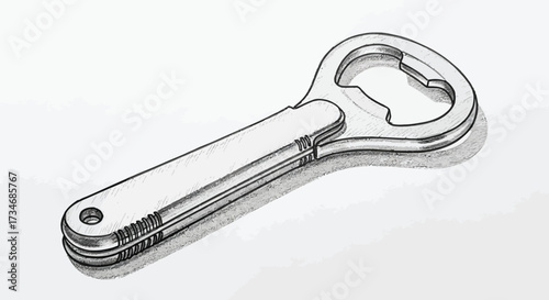 Metallic bottle opener, pencil drawing, opening