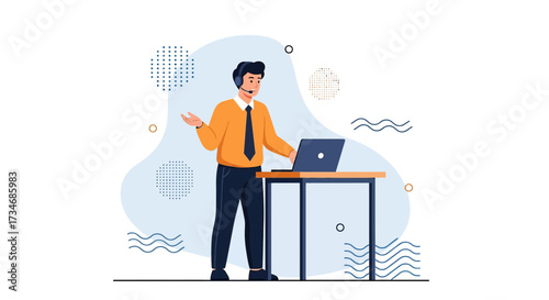 Professional Customer Support Representative Illustration with Modern Background