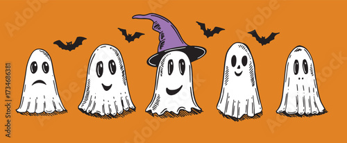 Halloween, a ghost on an orange background	
