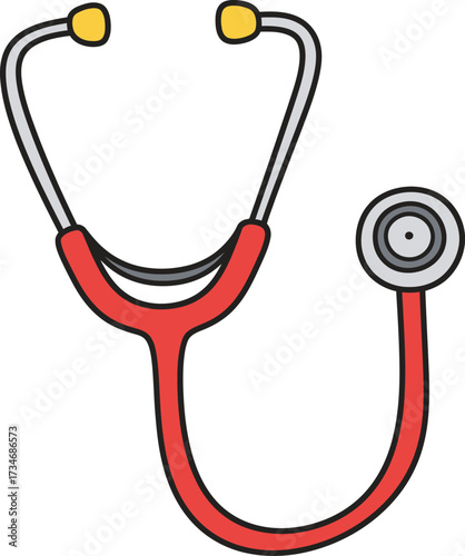 Hand drawn stethoscope icon symbolizing medical care and healthcare professionals aid diagnosis flat design vector illustration white background