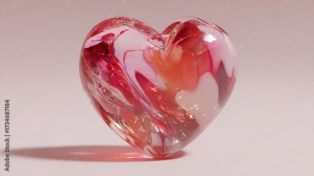 Fototapeta premium Close-up of heart-shaped object on white surface with pink-red design on top