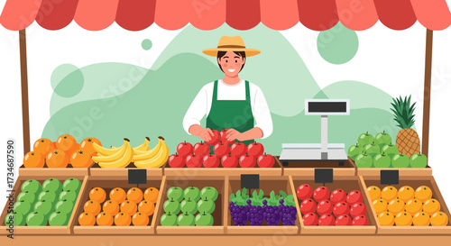 Vibrant farmer's market scene showcasing a diverse array of fresh fruits and vegetables