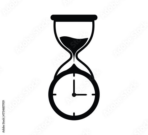 Hourglass combined with clock, symbolizing time passing