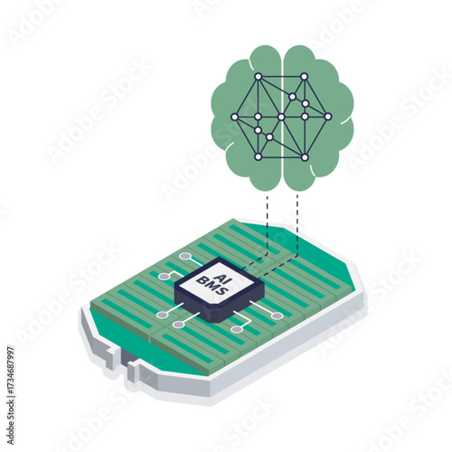 Electric Vehicle Battery with AI-Powered BMS and Embedded Electronic Chips – Smart Energy Management Illustration