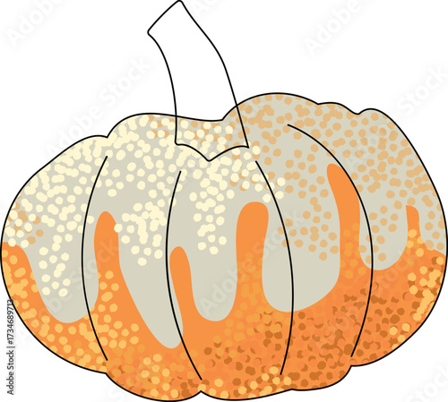 Orange and white pumpkin with textured shadows and highlights on white background. Vector illustration. Isolated on white background