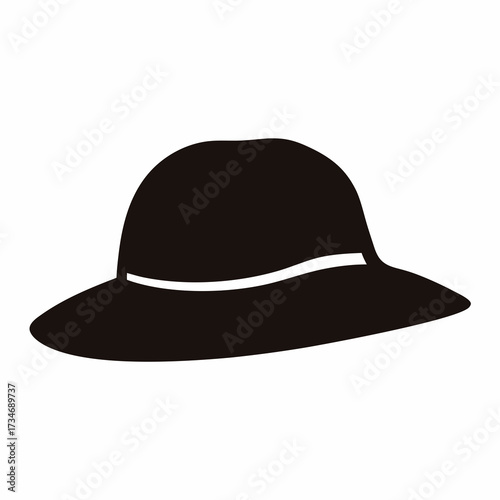 Stylized black and white illustration of a wide brimmed floppy sun hat