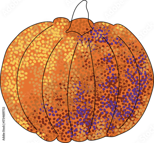 Orange pumpkin with textured shadows and highlights on white background. Vector illustration. Isolated on white background