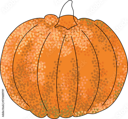 Orange pumpkin with textured shadows and highlights on white background. Vector illustration. Isolated on white background