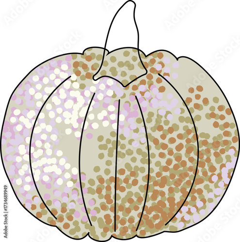 White pumpkin with textured shadows and highlights on white background. Vector illustration. Isolated on white background