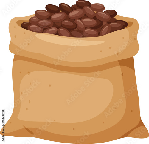 Sack of roasted coffee beans a delicious ingredient for your morning beverage needs flat design vector illustration white background