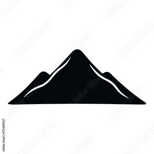 Simple black and white illustration of three mountains in nature scene