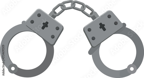Metal handcuffs representing justice security law enforcement and control symbolism flat design vector illustration white background