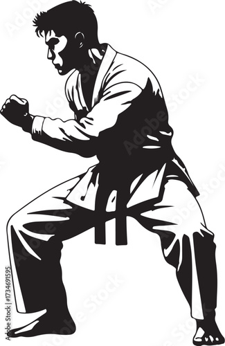 black vector of martial artist in silhouette