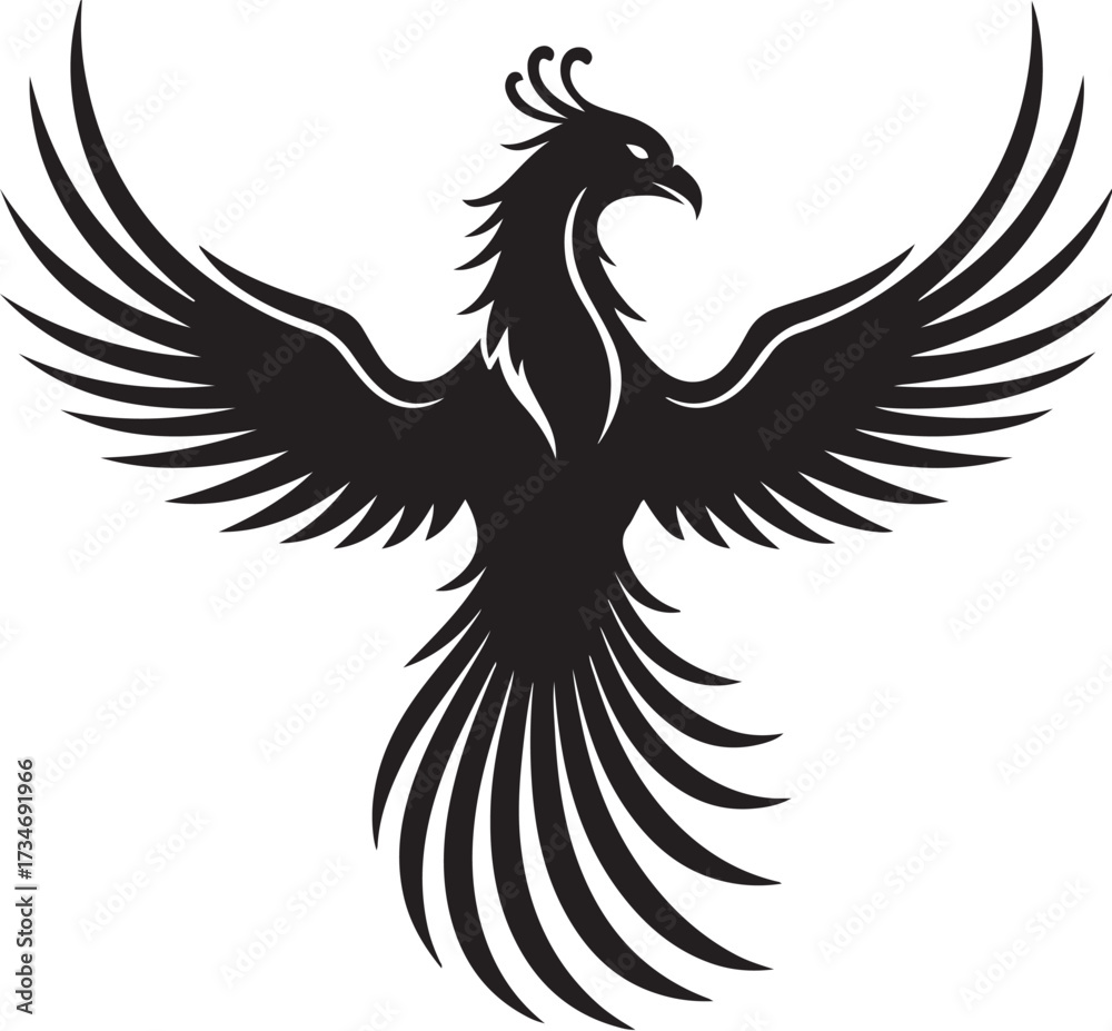 Fototapeta premium black vector of phoenix rising in silhouette