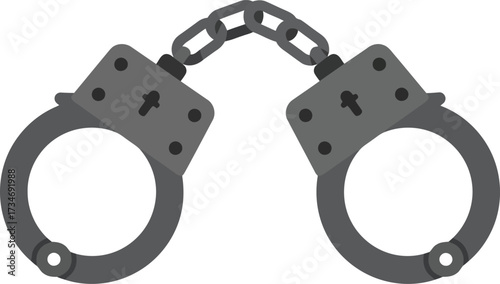 Realistic dark metal handcuffs symbolizing restraint arrest law enforcement justice and security concepts flat design vector illustration white background