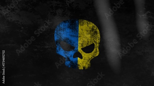 ukraine ua flag in skull icon raising in the wind