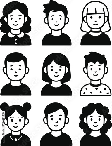 Vector illustration of vector art of set of cute cartoon people avatars