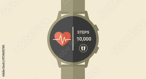 Smartwatch displaying heart rate and 10,000 steps