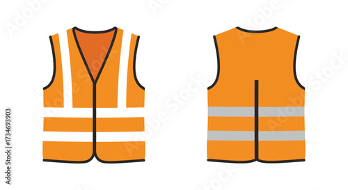 Orange safety vest with reflective stripes front and back view shown
