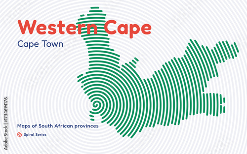Western Cape province spiral pattern map with center in Cape Town, South Africa