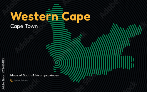 Western Cape province spiral pattern map with center in Cape Town, South Africa