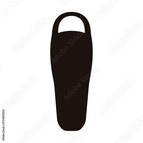 Isolated black icon of a sleeping bag on white background, vector illustration