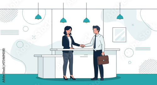 Business handshake illustration depicting a formal greeting and cooperation success
