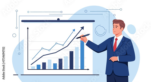 Business presentation of financial growth and success with charts and graphs to illustrate
