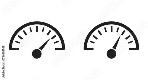 Two simple gauge icons showing different levels of measurement readings