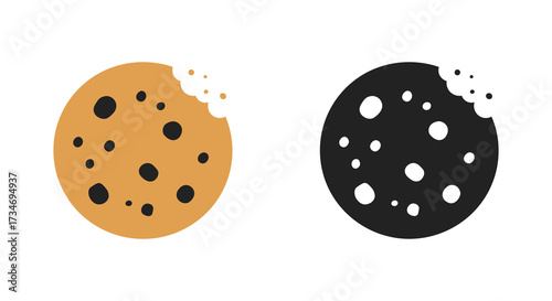 Two chocolate chip cookies one in color and one in silhouette