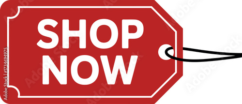 Bold red tag with "SHOP NOW" text, encouraging immediate purchase