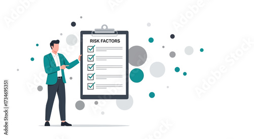 Businessman presenting risk factors checklist on clipboard for assessment process