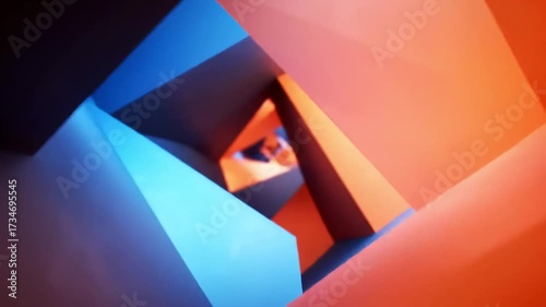 Abstract interior perspective, vibrant geometric shapes