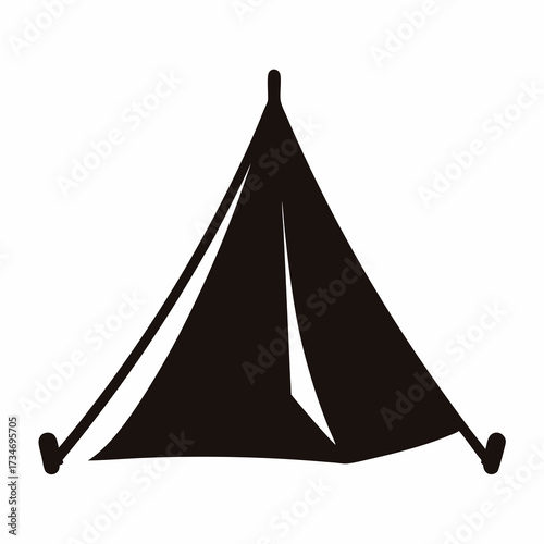 Black silhouette of a traditional camping tent isolated on white background