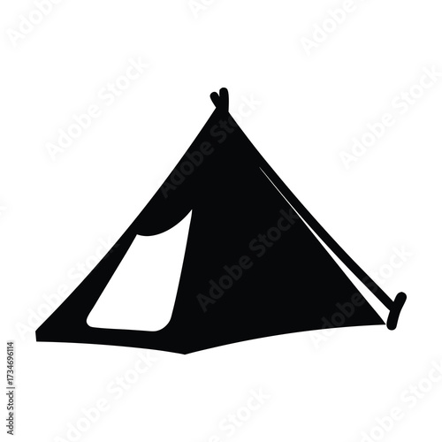 Stylized icon of a simple camping tent on a white background