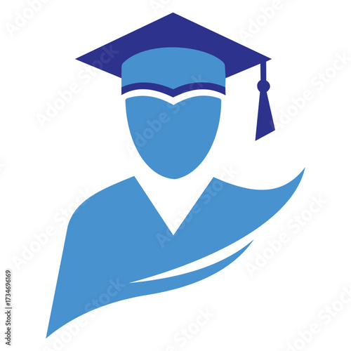Creative design vector art of blue graduation cap and gown icon representing student achievement and education