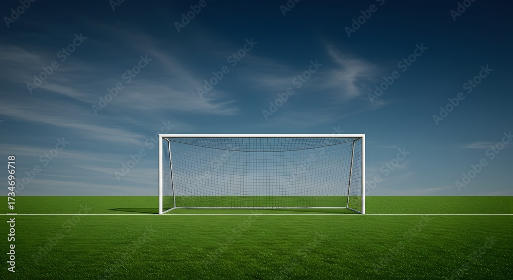 Fototapeta premium Idyllic Soccer Field Goal Under a Summer Sky A Serene Sports Scene