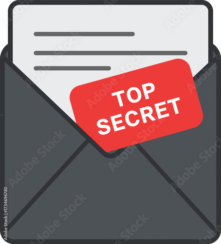 Open envelope revealing top secret document classified information confidential mail flat design vector illustration white background