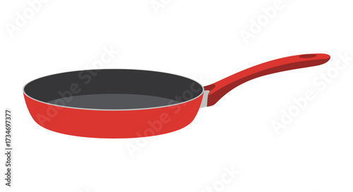 A simple illustration of a red frying pan with a long handle