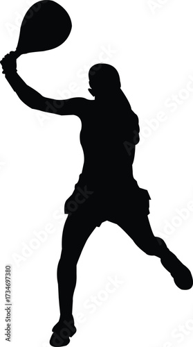 Silhouette of a female tennis player hitting a forehand shot with a racket woman athlete