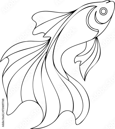 Continous line drawing outline a flowing goldfish with large fins oneline