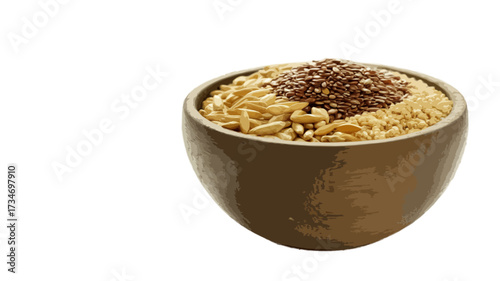 wooden bowl of grains seeds isolated on transparent background