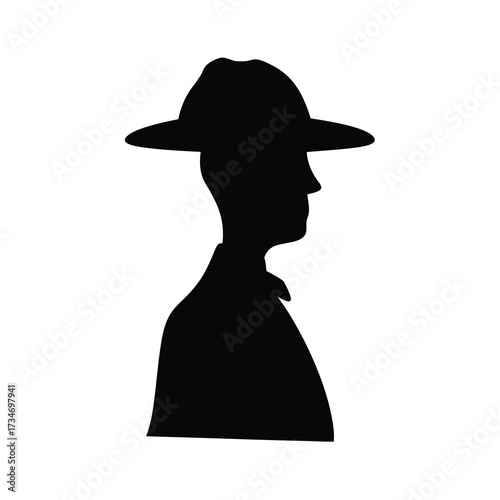 Silhouette of a man wearing a hat, in profile view, black