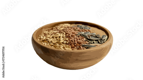 wooden bowl of grains seeds isolated on transparent background