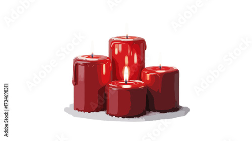three red christmas candles isolated on transparent background