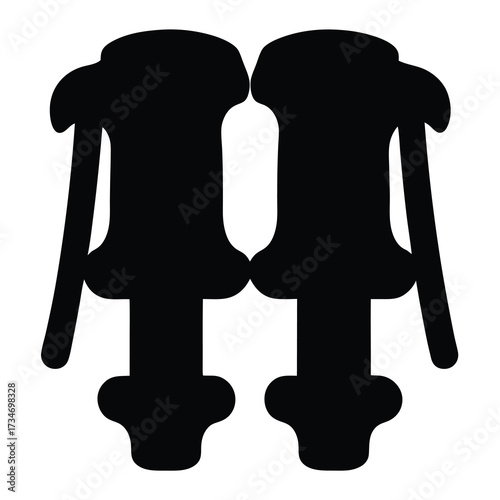 Black and white silhouette of two wine bottle stoppers on white background