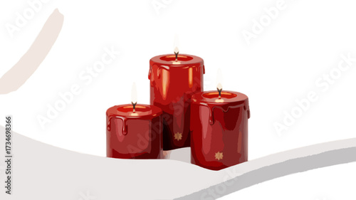 three red christmas candles isolated on transparent background