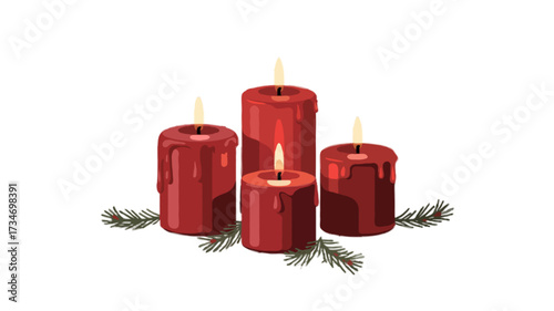 three red christmas candles isolated on transparent background