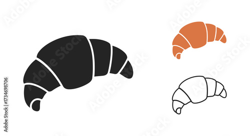 Simple illustration of croissants in black orange and outlined styles